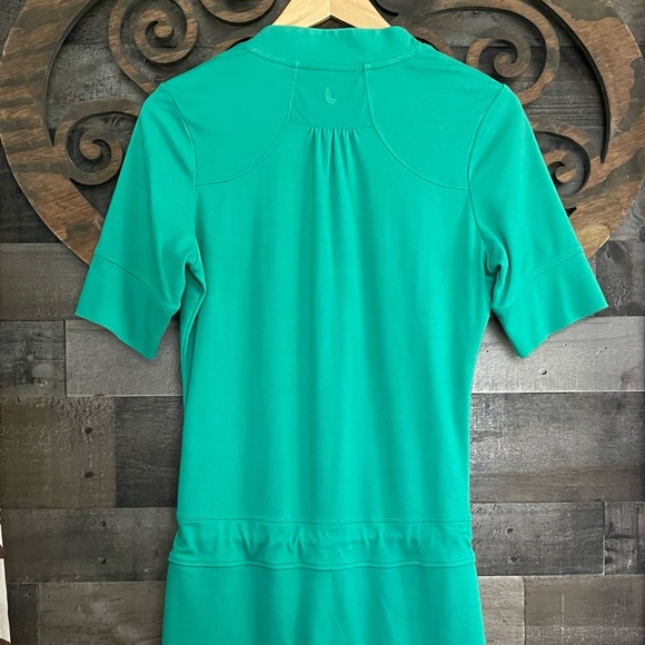 Lole Tunic Shirt Dress Mini Green V Neck Draw String Waist Short Sleeve - Picture 5 of 13